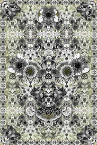 Geometrik Çiçekler Çerçevesi Dijital Baskılı Halı - 2