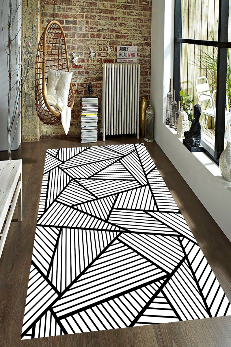 Geometrik Çizgi Tasarımlı Dijital Baskılı Halı