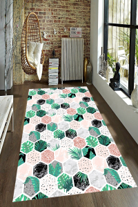 Geometrik Desen Yeşil Yaprak Dijital Baskılı Halı - 1