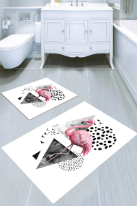 Geometrik Flamingo Desenli 2li Banyo Paspası (50x60 cm - 60x100 cm) - Thumbnail