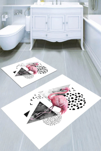 Geometrik Flamingo Desenli 2li Banyo Paspası (50x60 cm - 60x100 cm) - 4