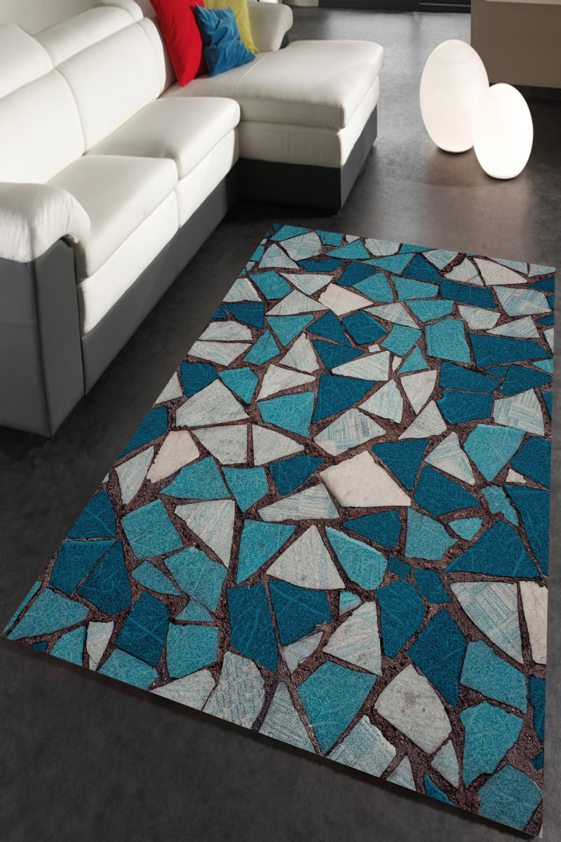 Geometrik Kadife Taşlar Ve Modern Renlkler Dijital Baskılı Halı