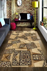 Geometrik Leopar Tahta Desenli Dijital Baskılı Halı - 1