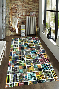 Geometrik Neon Çizgi Desenli Dijital Baskılı Halı - 1