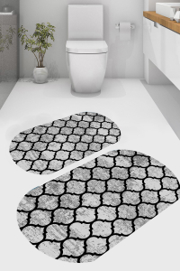 Geometrik Oval Desenli 2'li Banyo Paspası (50x60 cm - 60x100 cm) - 1