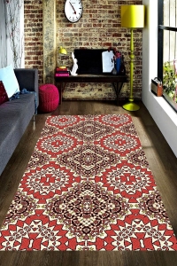 Geometrik Retro Renkler Halı Deseni Dijital Baskılı Halı - 1