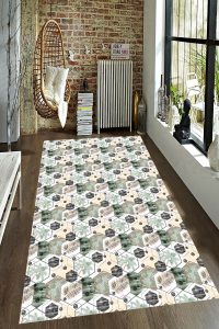 Geometrik Yaprak Desenli Dijital Baskılı Halı - 1