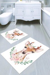 Geyik ve Çiçek Desenli 2&prime;li Banyo Paspası (50x60 cm - 60x100 cm) - 4
