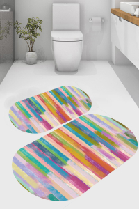 Gök Kuşağı Desenli 2'li Banyo Paspası (50x60 cm - 60x100 cm) - 5