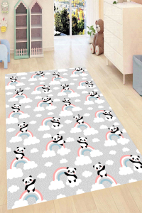 Gökkuşağında Pandalar Desenli Dijital Baskılı Halı - 1