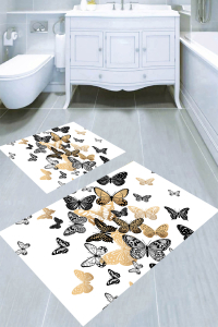 Gold Detay Kelebekler 2li Banyo Paspası (50x60 cm - 60x100 cm) - Thumbnail