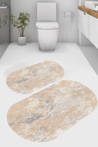 Gölgeli Eskitme Desenli 2'li Banyo Paspası (50x60 cm - 60x100 cm) - 5