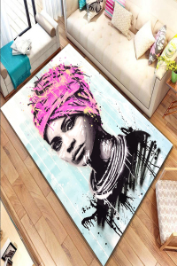 Grafiti Detaylı Portre Çizim Dijital Baskılı Halı - 1