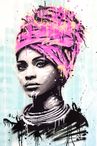 Grafiti Detaylı Portre Çizim Dijital Baskılı Halı - Thumbnail
