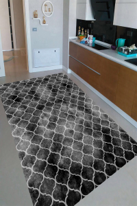 Gri Modern Vektörel Desenli Dijital Baskılı Halı - 1