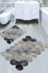 Gri Ton Bulut Desenli 2li Banyo Paspası (50x60 cm - 60x100 cm) - 1