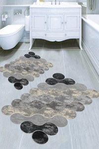 Gri Ton Bulut Desenli 2li Banyo Paspası (50x60 cm - 60x100 cm) - 3