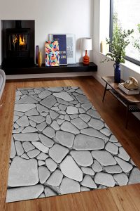 Gri Tonlar Geometrik Taşlar Dijital Baskılı Halı - 1