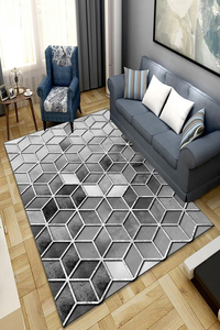 Gri Üç Boyutlu Küp Desenli Dijital Baskılı Halı - 1