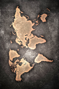 Gri Zemin Dünya Haritası Dijital Baskılı Halı - Thumbnail