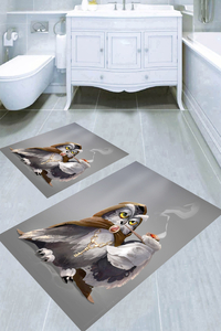 Gri Zemin Gizemli Baykuş 2li Banyo Paspası (50x60 cm - 60x100 cm) - Thumbnail