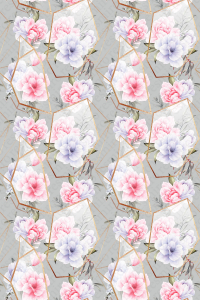 Gri Zemin Prizma Çiçek Tasarımlı Dijital Baskılı Halı - Thumbnail