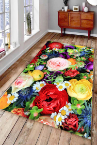 Gül Papatya Ve Sümbüller Dijital Baskılı Halı - 1