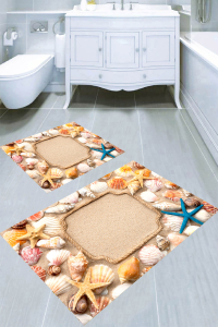 Halat Çerçeve ve Kum Desenli 2li Banyo Paspası (50x60 cm - 60x100 cm) - 1