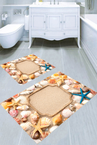 Halat Çerçeve ve Kum Desenli 2li Banyo Paspası (50x60 cm - 60x100 cm) - 3