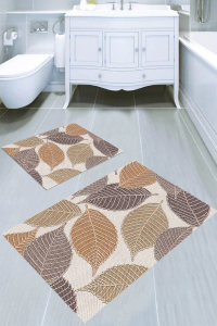 Kabartma Yaprak Desenli 2li Banyo Paspası (50x60 cm - 60x100 cm) - 4