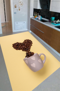Kalp Kahve Çekirdekleri Desenli Dijital Baskılı Halı - Thumbnail