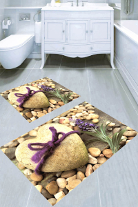 Kalpli Taş Hediye Desenli 2li Banyo Paspası (50x60 cm - 60x100 cm) - 1