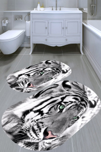 Kaplan Desenli 2'li Banyo Paspası (50x60 cm - 60x100 cm) - 4