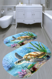 Kaplumbağa Desenli 2'li Banyo Paspası (50x60 cm - 60x100 cm) - Thumbnail