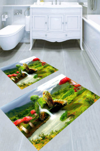 Kaplumbağa Şelalesi Desenli 2li Banyo Paspası (50x60 cm - 60x100 cm) - 1