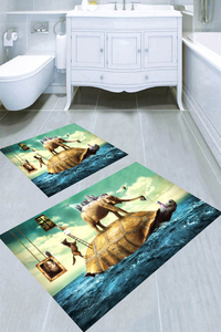 Kaplumbağa ve Fil Desenli 2li Banyo Paspası (50x60 cm - 60x100 cm) - 1