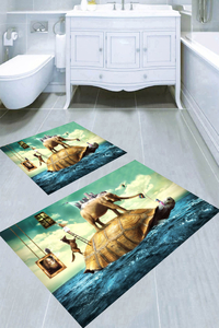 Kaplumbağa ve Fil Desenli 2li Banyo Paspası (50x60 cm - 60x100 cm) - 3