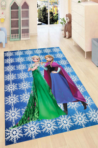 Kar Taneleri ve Elsa Desenli Dijital Baskılı Halı - 1