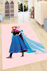 Karlar Ülkesi Prensesleri Elsa Desenli Dijital Baskılı Halı - Thumbnail