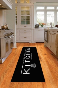 Kaymaz Dot Taban Yıkanabilir Antibakteriyel Kitchen Desenli Mutfak Halısı MRC9006 - 1