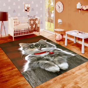 Kedi Desenli Dijital Baskılı Halı - 1