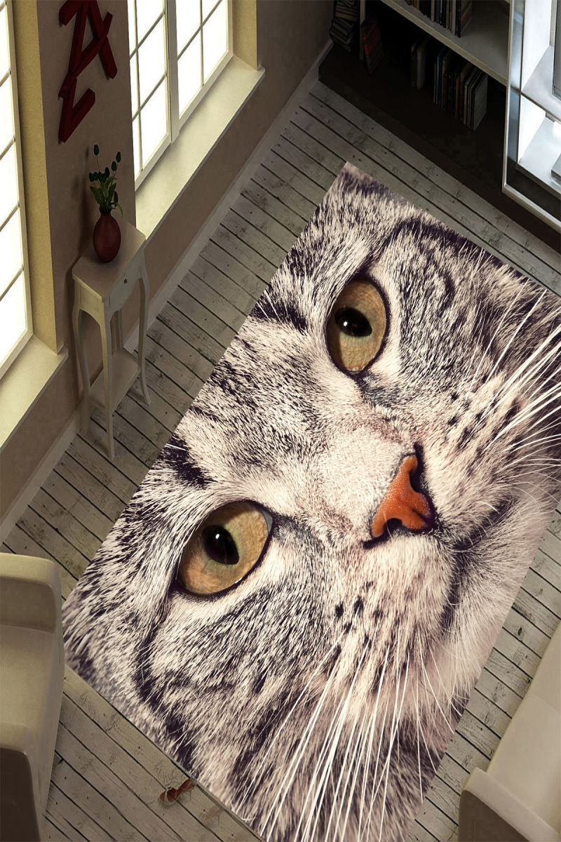 Kedi Silüeti Tasarımlı Dijital Baskılı Halı Örtüsü HRC1671