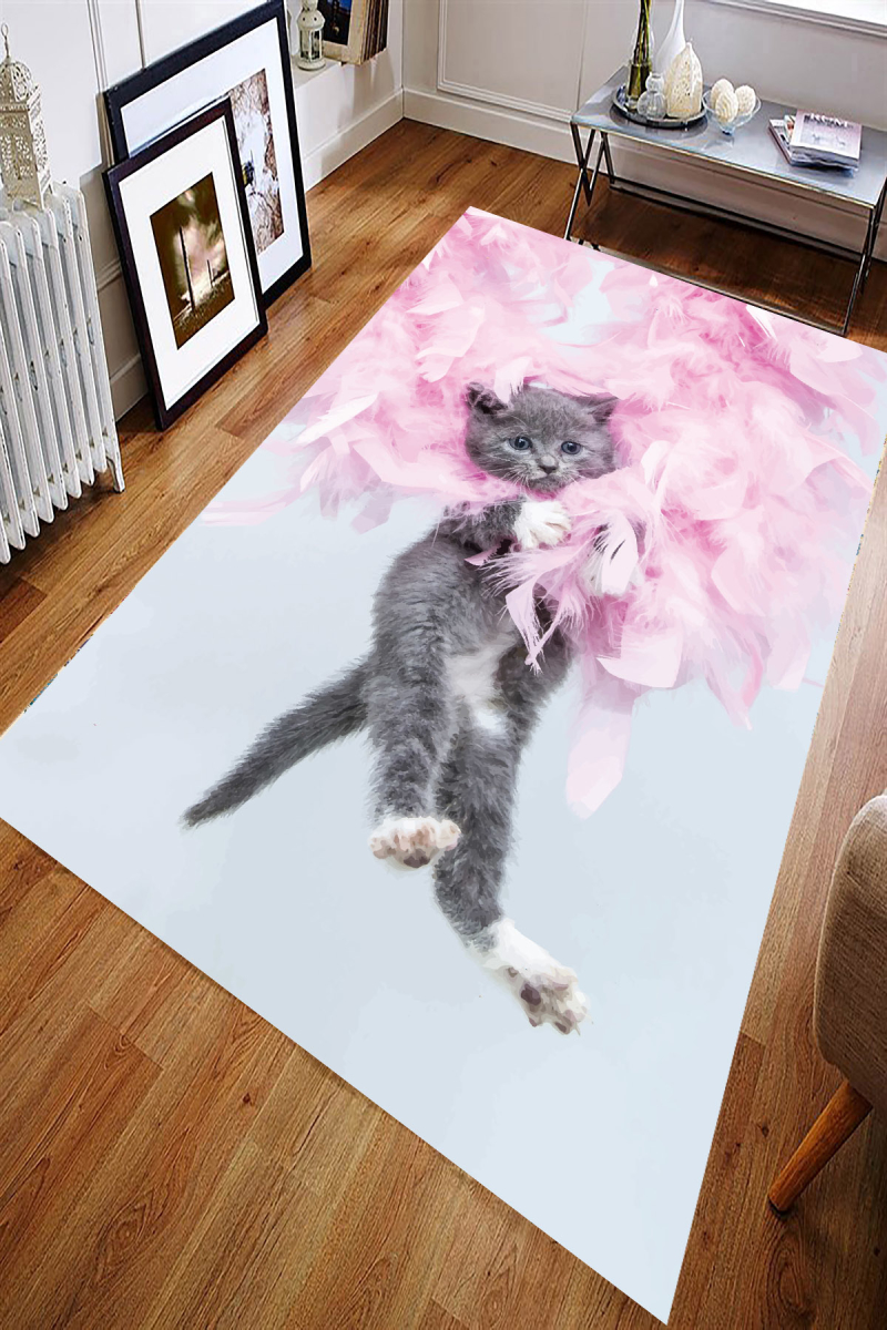 Kedi Yavrusu Tasarımlı Dijital Baskılı Halı Örtüsü HRC1662