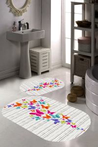 Kelebek Desenli 2'li Banyo Paspası (50x60 cm - 60x100 cm) - 1