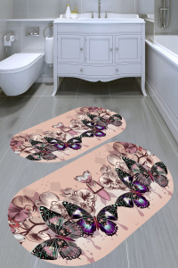 Kelebek Dünyası Desenli 2'li Banyo Paspası (50x60 cm - 60x100 cm) - 4