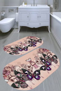 Kelebek Dünyası Desenli 2'li Banyo Paspası (50x60 cm - 60x100 cm) - 1
