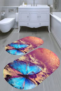 Kelebek Eskitme Desenli 2'li Banyo Paspası (50x60 cm - 60x100 cm) - 5