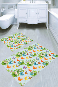 Kelebeklerin Dansı Desenli 2li Banyo Paspası (50x60 cm - 60x100 cm) - 3