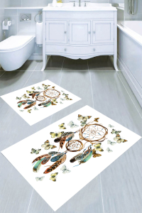 Kelebekli Rüya Kapanı Desenli 2li Banyo Paspası (50x60 cm - 60x100 cm) - 1