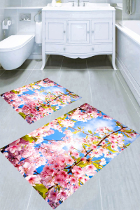Kır Çiçekleri Güneş Yansıması Desenli 2li Banyo Paspası (50x60 cm - 60x100 cm) - 3